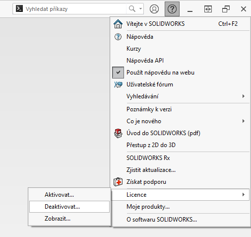 Deaktivace samostatné licence SOLIDWORKS