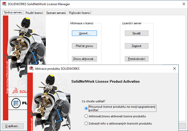 Deaktivace síťové licence SOLIDWORKS